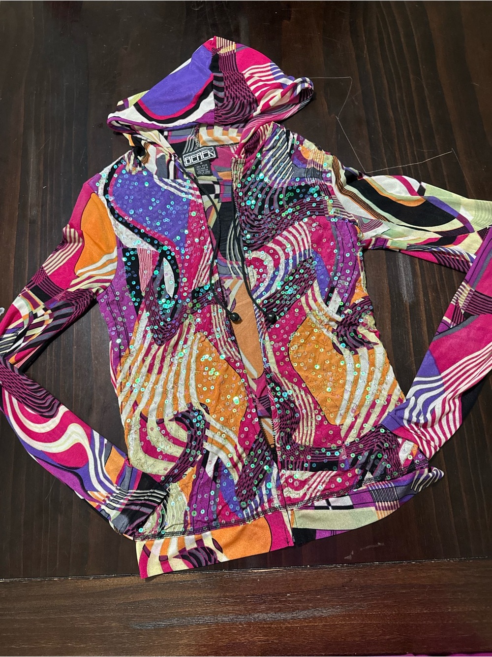 berek Multicolor Sequin Hooded mesh Jacket - Pink, Purple, Orange, Black